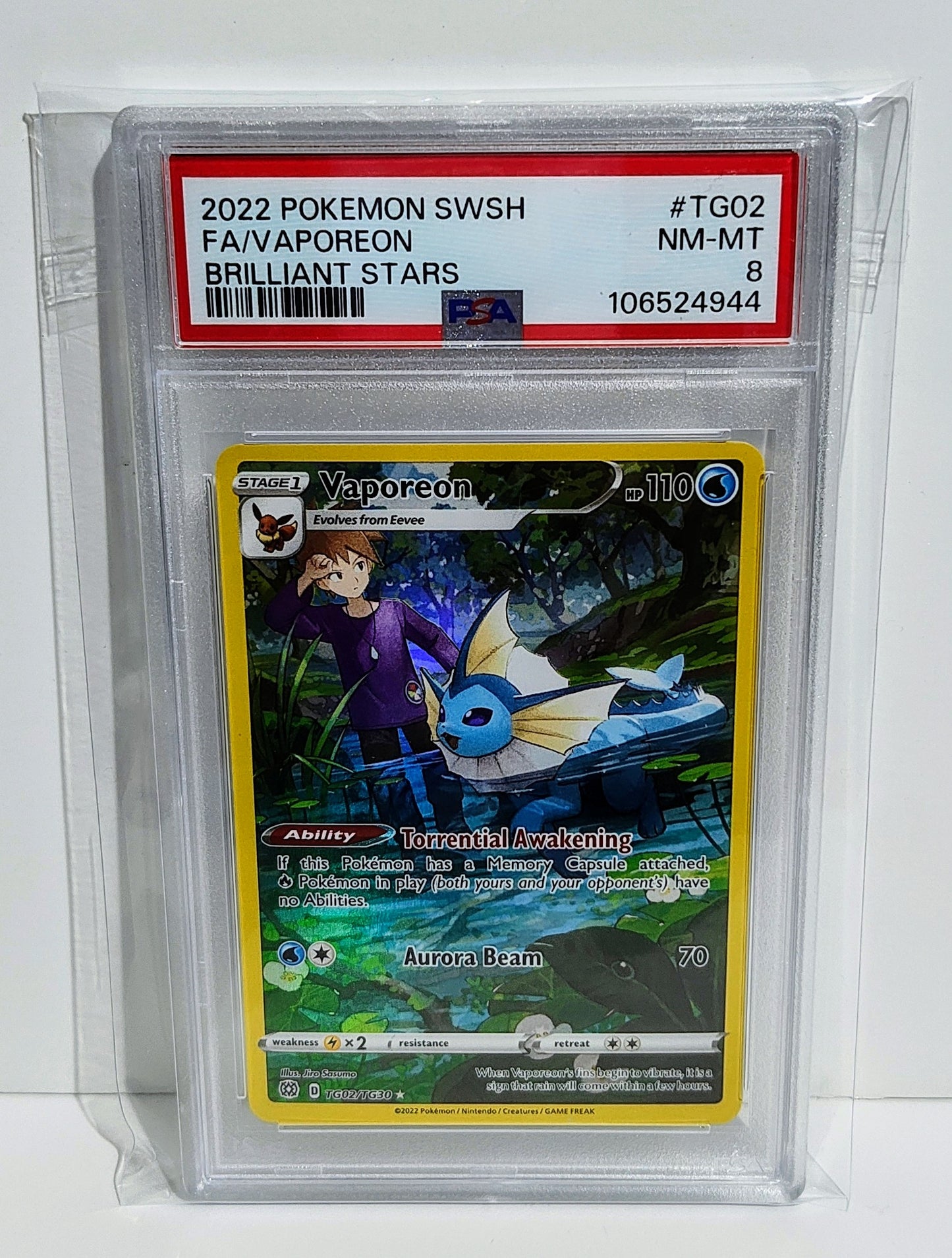 Graded PSA 8: SWSH Brilliant Stars Vaporeon #TG02
