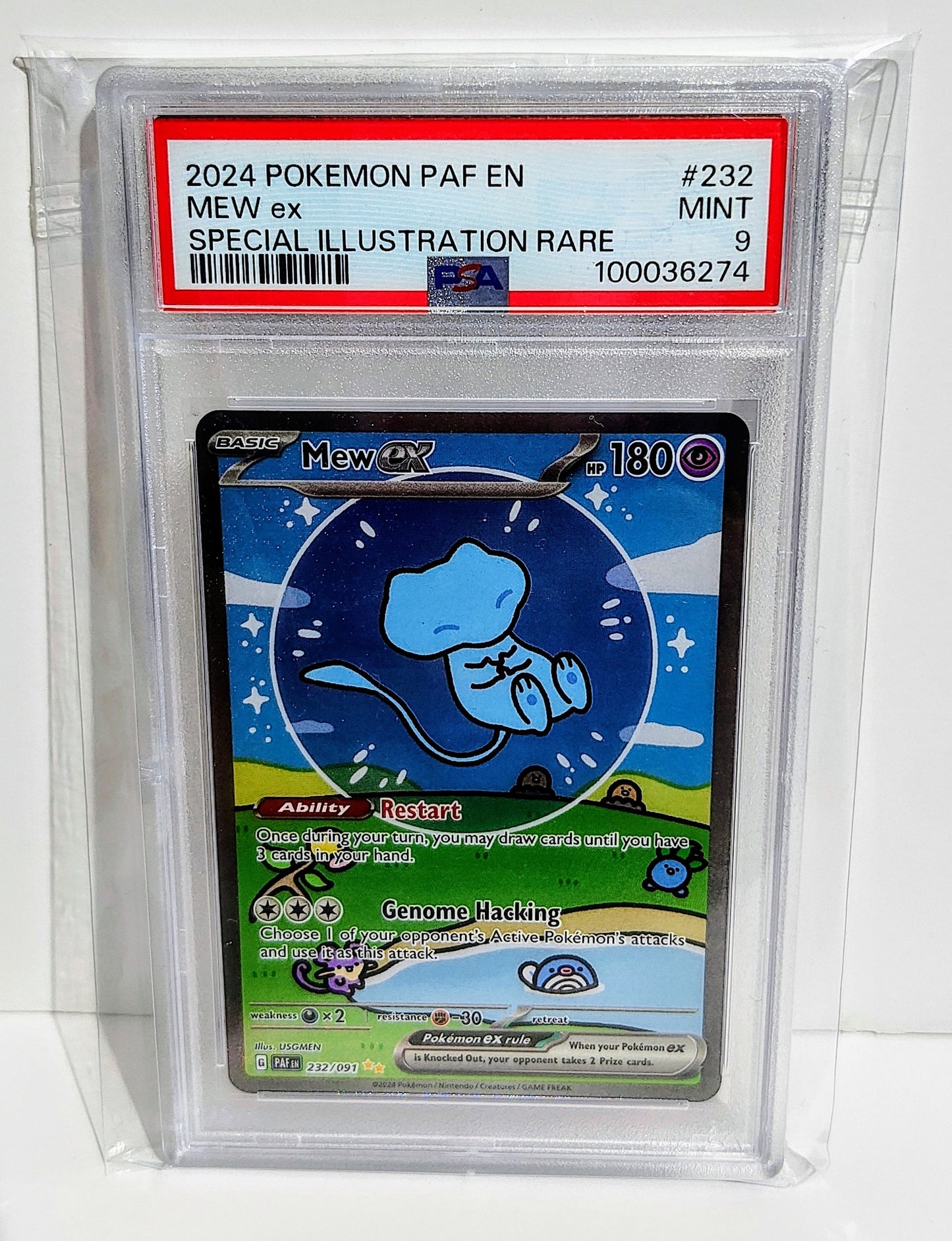 Graded PSA 9: Paldean Fates Mew ex SIR #232