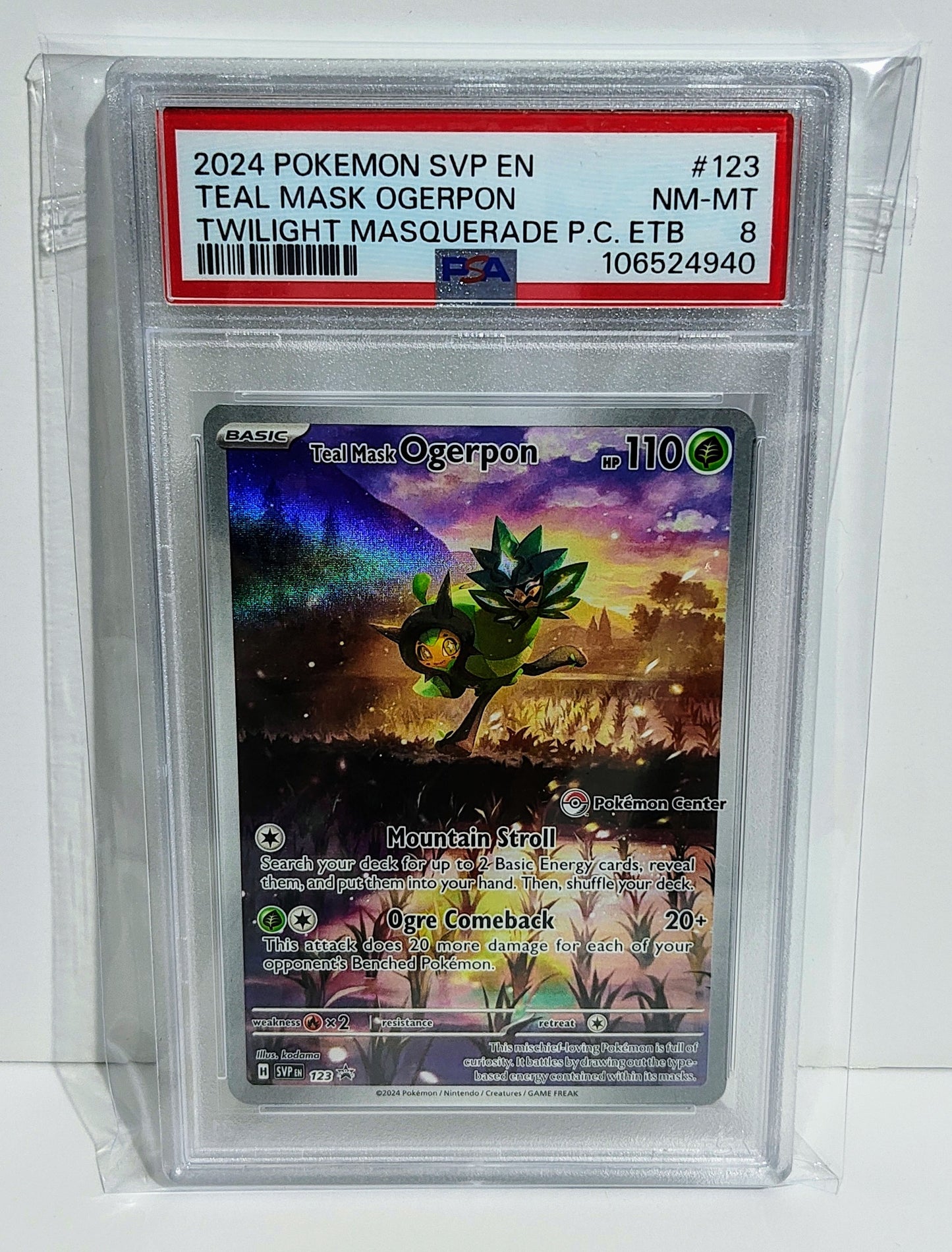 Graded PSA 8: Twilight Masquerade Pokemon Center Stamped Teal Mask Ogerpon #123